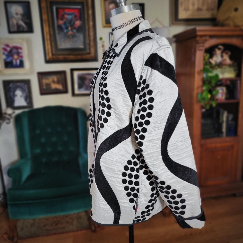 Irresistible Reversibles Jacket Vintage 90s Black White Geometric Dot Print Art - Picture 6 of 8